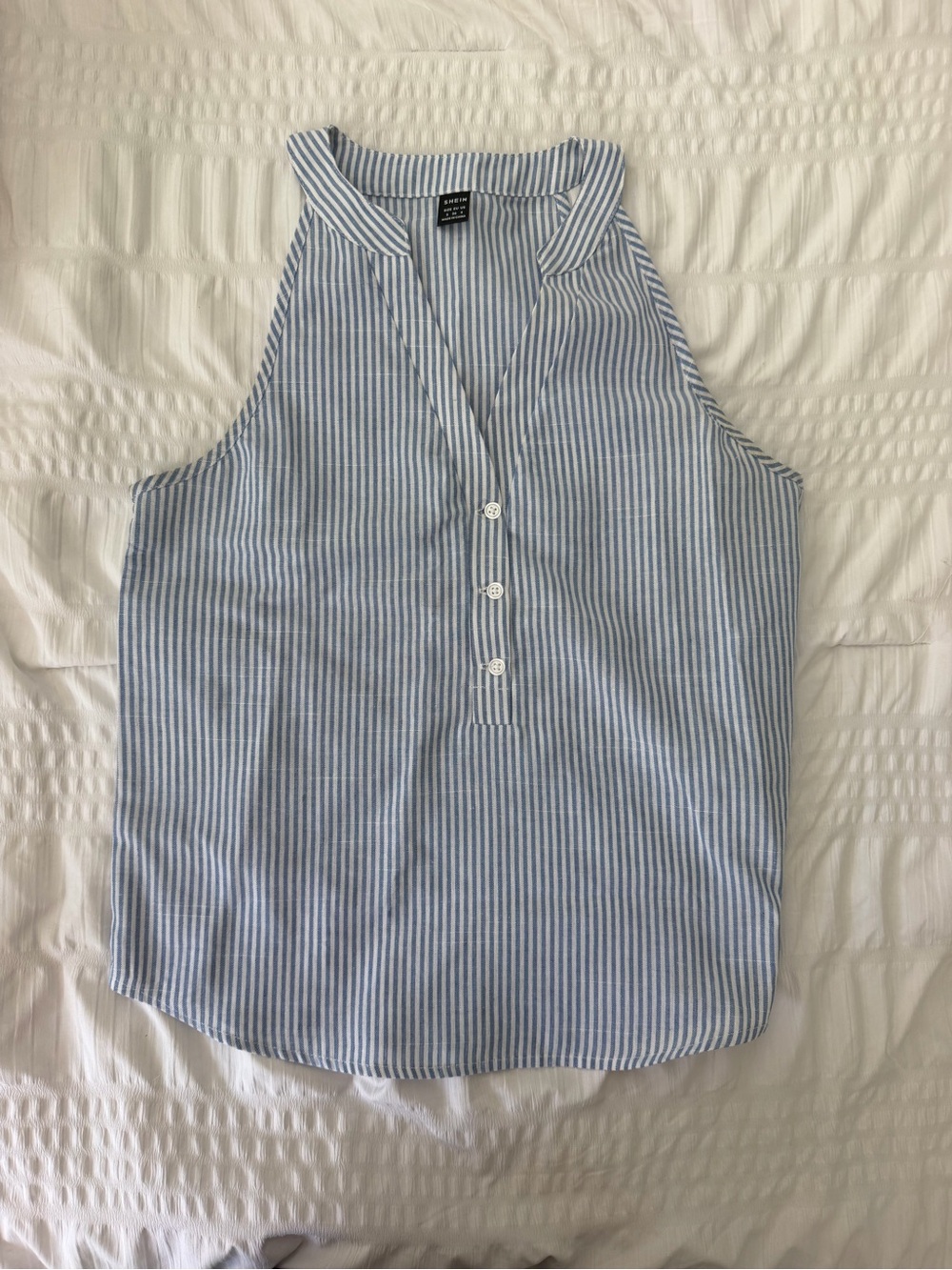 Light Blue Stripe Sleeveless Henley Top